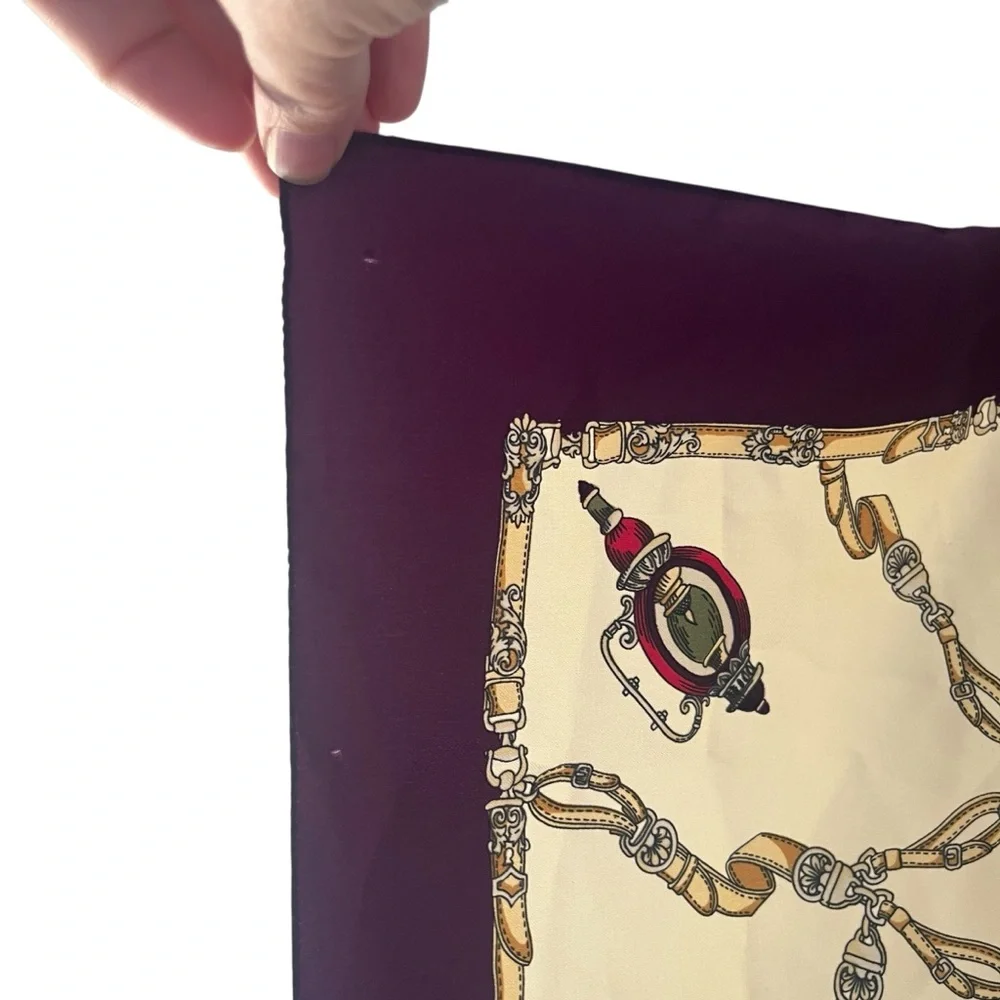 Silk Feel Lantern Print Square Scarf Lightweight Purple Classic